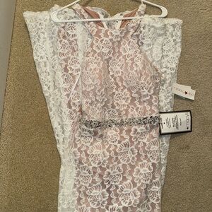 Macy's Beige and White Lace Maxi Dress